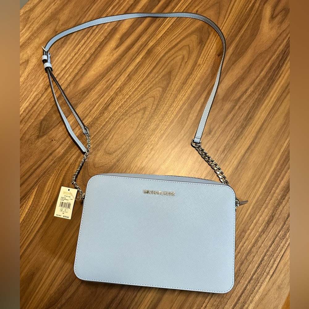 Michael Kors Women's Jet Set Large Saffiano Leather Crossbody Bag (LightSky)